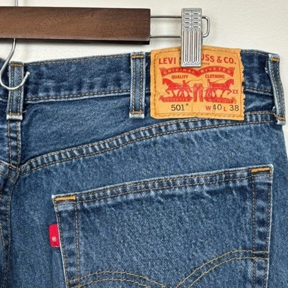 Levis Jeans Mens 36X34.5 Blue 501 Hidden Button Fly Straight Leg Denim‎
